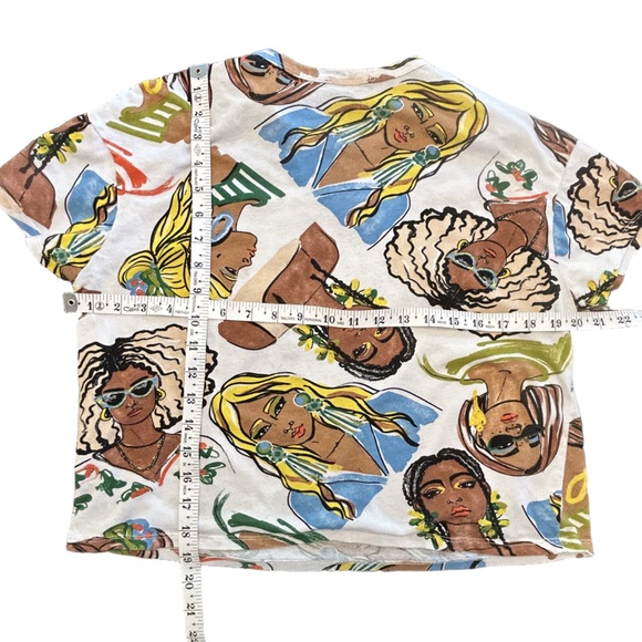 Zara faces pop art graphic boxy maximalist indie sleaze boho urban summery tee S - Picture 9 of 9